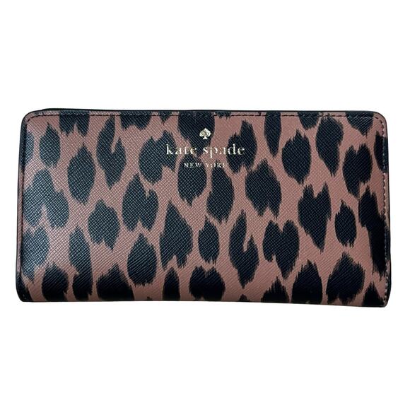 SOLD Kate Spade Spotted Animal Print Large Slim Bifold Wallet - Picture 1 of 5